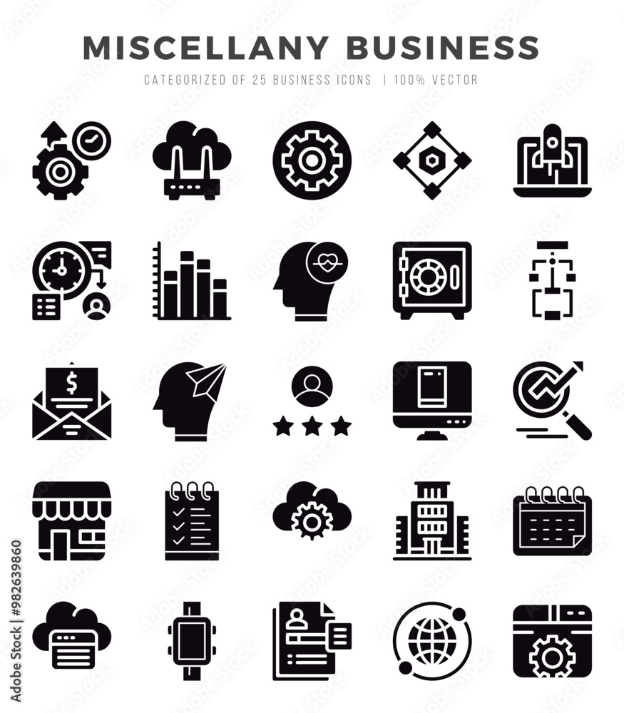 Set of Miscellany Business Icons Glyph icons collection. Set of Miscellany Business Icons Glyph icons collection.
