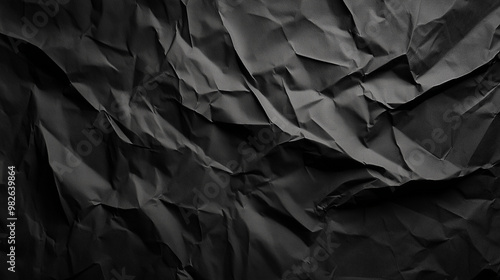 Crumpled black paper texture with detailed folds