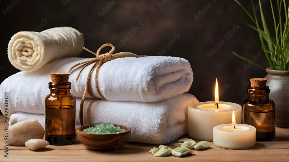 Serene spa still life with candles, creating a peaceful ambiance Serene spa still life with candles, creating a peaceful ambiance