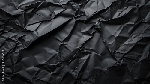 Crumpled black paper texture with detailed folds