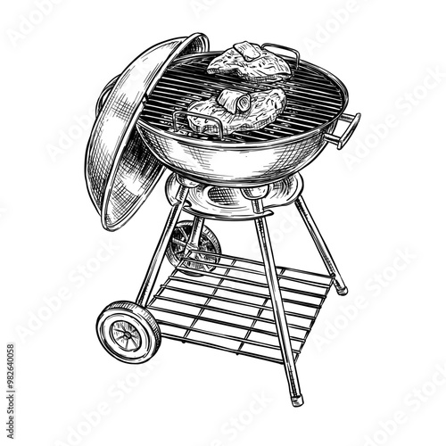 barbecue grill vector line art handdrawn illustration