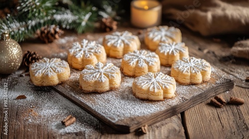 Delicious snowflake-shaped cookies dusted with powdered sugar, perfect for festive celebrations and gatherings.