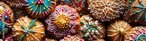 Colorful decorated cookies with intricate designs, perfect for festive occasions and holiday celebrations.