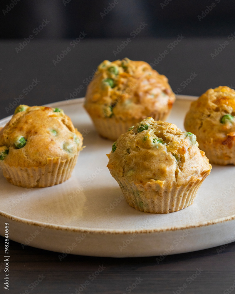 Healthy Delicious Muffin with Pea and Ham Close-Up Healthy Delicious Muffin with Pea and Ham Close-Up