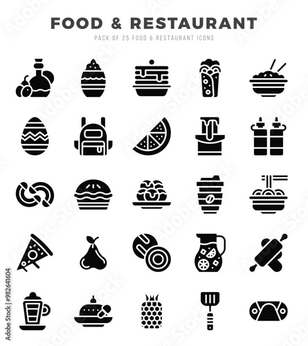 Food and Restaurant icons Pack. Glyph icons set. Food and Restaurant collection set.