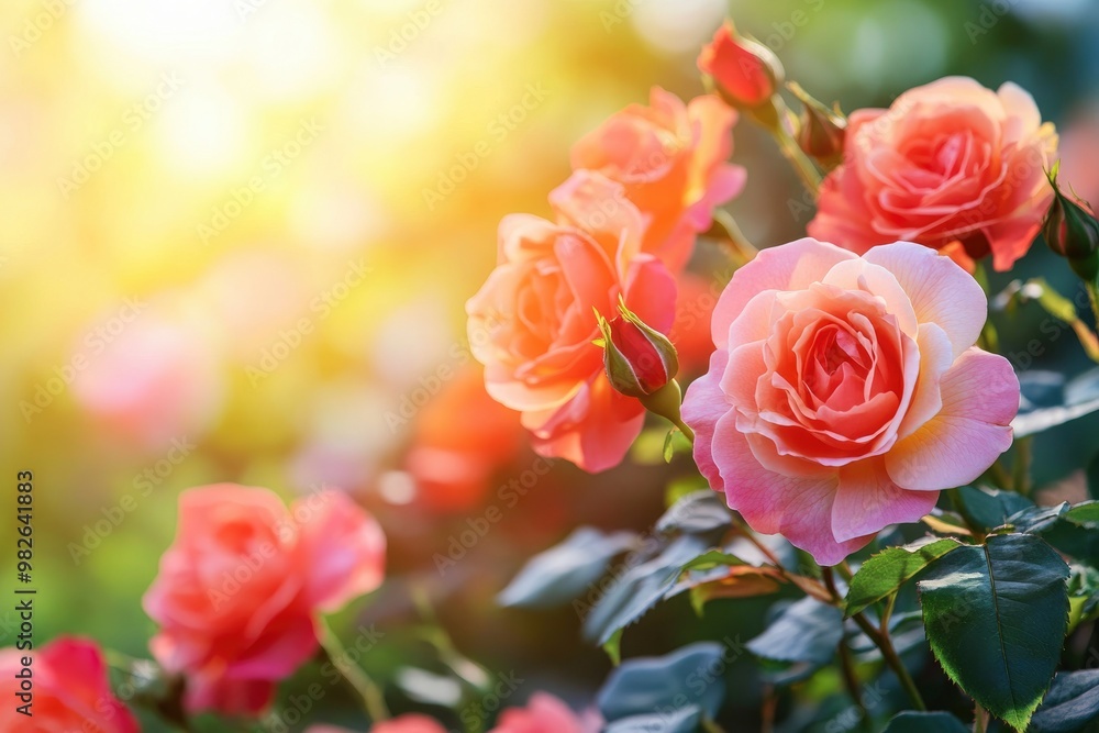 Colorful roses blooming in the garden at sunset. Nature background with generative ai Colorful roses blooming in the garden at sunset. Nature background with generative ai