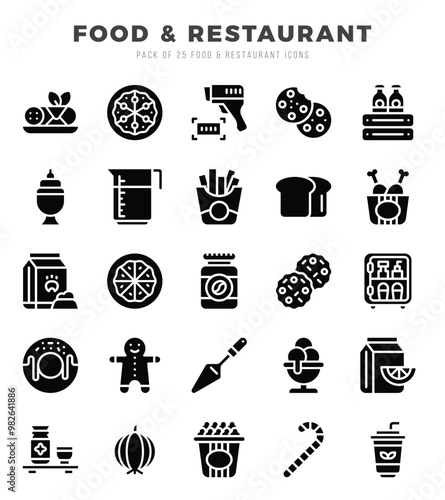 Food and Restaurant Icon Pack 25 Vector Symbols for Web Design.