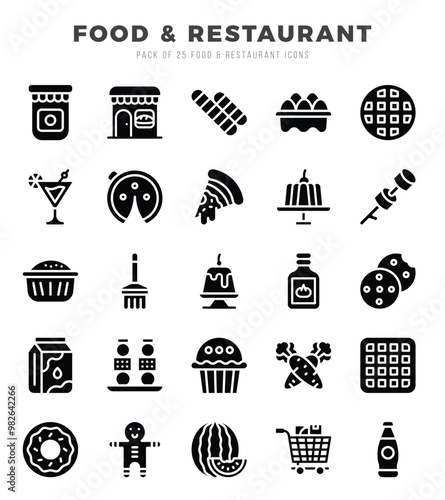 Set of Glyph Food and Restaurant Icons. Glyph art icon. Vector illustration