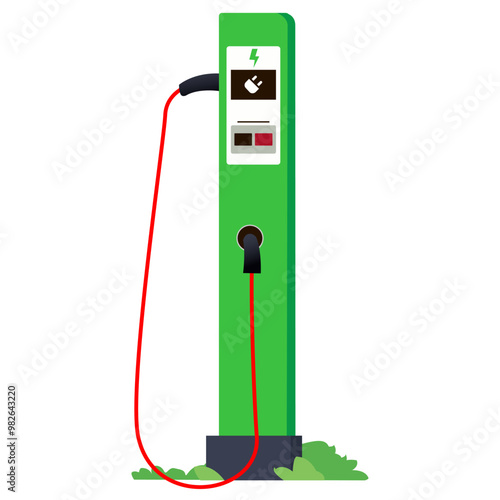 Vector illustration of a electric vehicle charging station with cable, suitable for eco-friendly and green energy projects