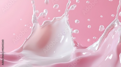 Stylish 3D Rendered Pink Milk Splash on a Clean Vector Background for Fresh Milk Products. Dynamic Dairy Advertising Display photo