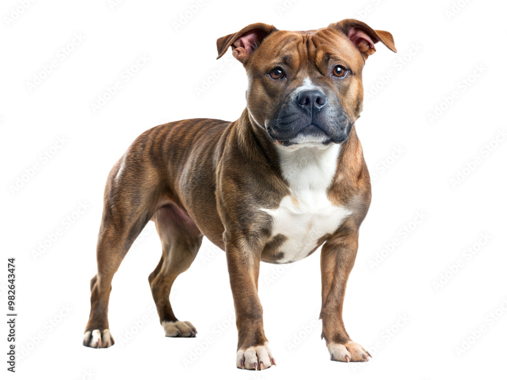 Staffordshire bullterrier dog standing and looking at camera isolated on white background