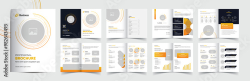 Corporate company or security agency business brochure template layout design with yellow color accents