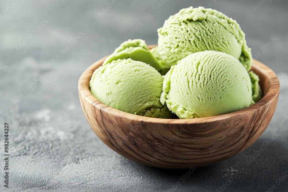 Green ice cream scoops in a bowl. A delicious and refreshing treat perfect for summer or a special occasion. Green ice cream scoops in a bowl. A delicious and refreshing treat perfect for summer or a special occasion.