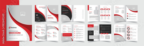 Corporate company business brochure template layout design, 16 pages brochure design with red color accents, Simple and clean company profile
brochure template design