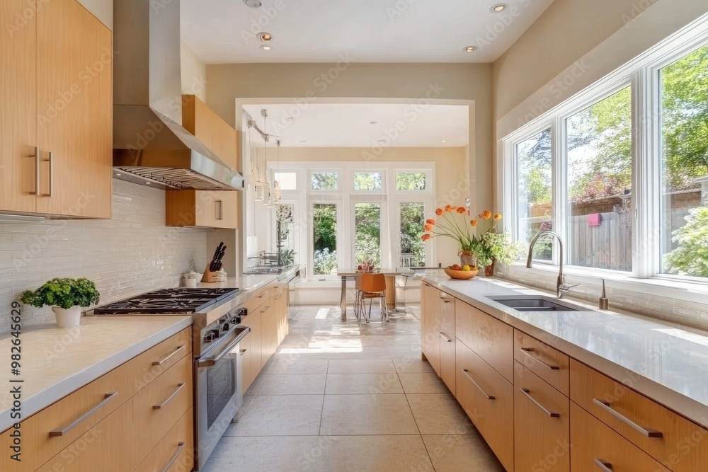 Fototapeta premium Comfortable minimal kitchen space with kitchen countertop with generative ai