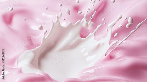 Stylish 3D Rendered Pink Milk Splash on a Clean Vector Background for Fresh Milk Products. Dynamic Dairy Advertising Display photo