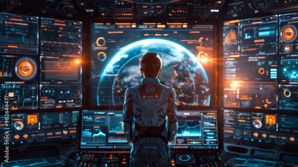A social media uses the technological interface of the future with screens and additional reality A social media uses the technological interface of the future with screens and additional reality