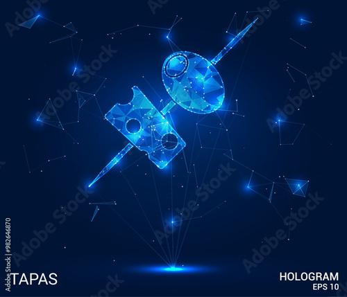Hologram tapas. Tapas made of polygons, triangles, dots, and lines. Low-poly tapas structure of connections. Technology concept vector.