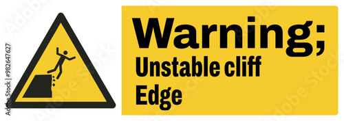 ISO warning safety signs text variation_warning ; unstable cliff edgelandscape size 1/2 a4,a3,a2,a1