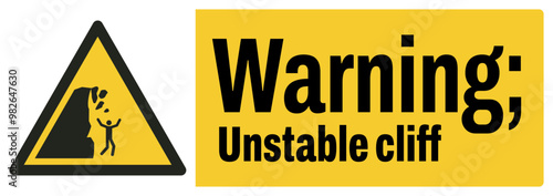 ISO warning safety signs text variation_warning ; unstable cliff landscape size 1/2 a4,a3,a2,a1