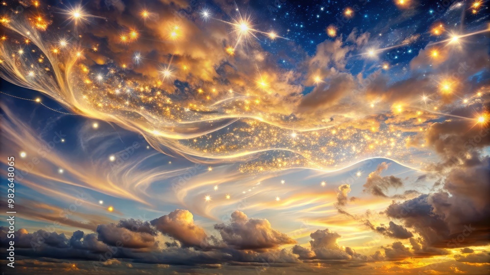 Luminous wisps of cloud drift across a dreamy expanse, their delicate tendrils weaving a tapestry of shimmering silver and gold, as if the sky itself were a masterpiece of magic and light. Luminous wisps of cloud drift across a dreamy expanse, their delicate tendrils weaving a tapestry of shimmering silver and gold, as if the sky itself were a masterpiece of magic and light.