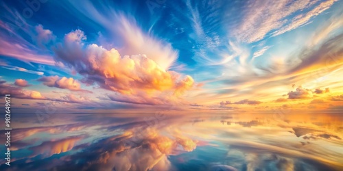 Soft Focus Pastel Landscape a photographer captures a dreamy cloudscape with gentle swirls of color blending together in a gradient of soft pinks blues and yellows  photo