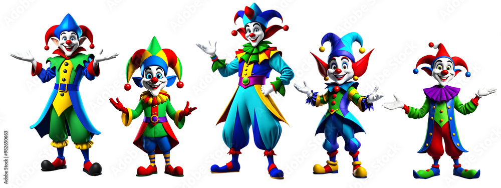 3D Illustration set of cute jester cartoon character 3D Illustration set of cute jester cartoon character