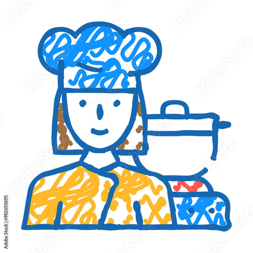 cook woman job doodle icon sketch vector. cook woman job sign. isolated symbol illustration