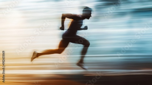 A motion-blurred image of a runner sprinting, capturing a sense of speed and athleticism against a dynamic abstract background.