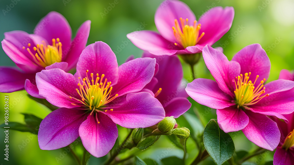 Vibrant pink flowers display their beauty, surrounded by lush green foliage, showcasing nature's exquisite artistry and colors. Vibrant pink flowers display their beauty, surrounded by lush green foliage, showcasing nature's exquisite artistry and colors.