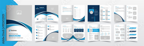 Corporate company business brochure template layout design, 16 pages brochure design with blue color accents, Simple and clean company profile
brochure template design