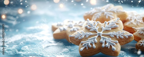 Delicious snowflake-shaped cookie decorated with icing, perfect for winter celebrations and festive gatherings.
