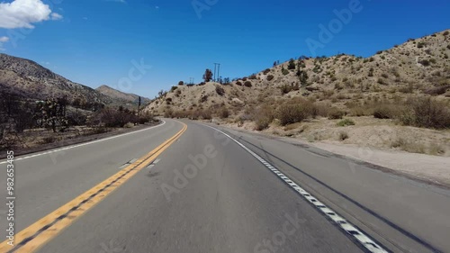 Angeles Crest Highway Summer Eastbound 7 Wrightwood to Mormon Rock 04 Front View Wildfire Damage Driving Plate Angeles National Forest California USA photo