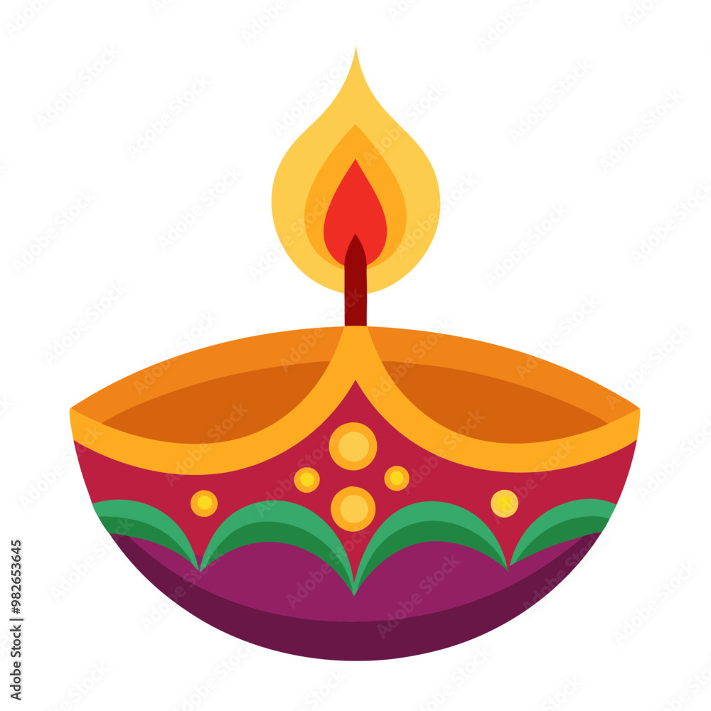 Happy Diwali Festival with Artistic Diya on White Background