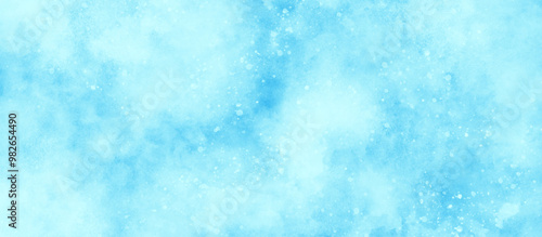 beautiful blue watercolor background with glitter particles, light blue bokeh background for design, A winter background with snowflakes and randomized floating bokeh, blue snow background texture.
