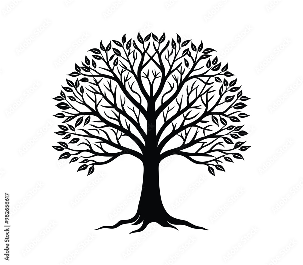Tree silhouette vector on solid white background Tree silhouette vector on solid white background