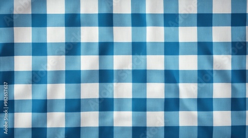 Blue and white gingham tablecloth. This image can be used for background, texture, or website design.
