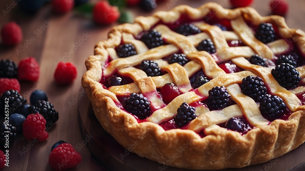 A juicy, delicious homemade berry pie with a golden crispy crust, filled with sweet, juicy berries. AI generation A juicy, delicious homemade berry pie with a golden crispy crust, filled with sweet, juicy berries. AI generation