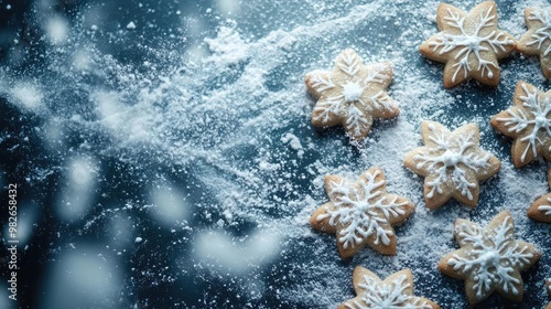 Delicious snowflake-shaped cookies dusted with powdered sugar, perfect for festive celebrations and winter gatherings.