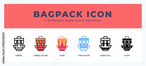 Bagpack icon in filled. thin line. outline stroke and flat style.