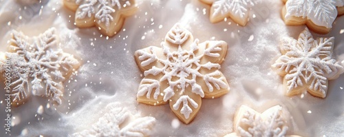 Delicious snowflake-shaped cookies dusted with powdered sugar, perfect for festive celebrations and winter gatherings.