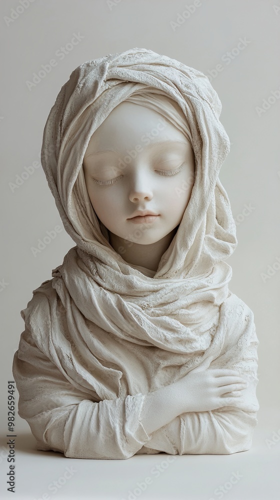 Serene White Sculpture of a Woman with Eyes Closed Serene White Sculpture of a Woman with Eyes Closed