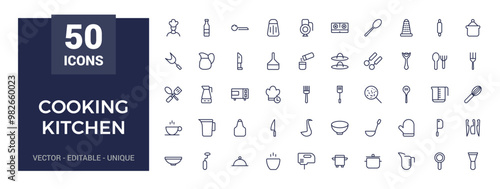 Cooking Kitchen icon set. Cooking icons linear style. Kitchen appliance icon collection. Vector illustration.