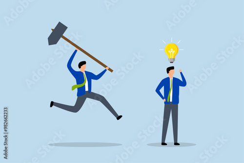 Jealousy colleague, businessman new idea for a lightbulb was destroyed when he was hit by a colleague from behind.