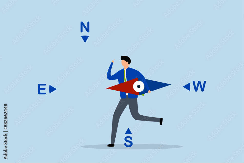 Lost direction, businessman feeling frustrated held a broken compass, unsure of direction and searching for a way forward. Lost direction, businessman feeling frustrated held a broken compass, unsure of direction and searching for a way forward.