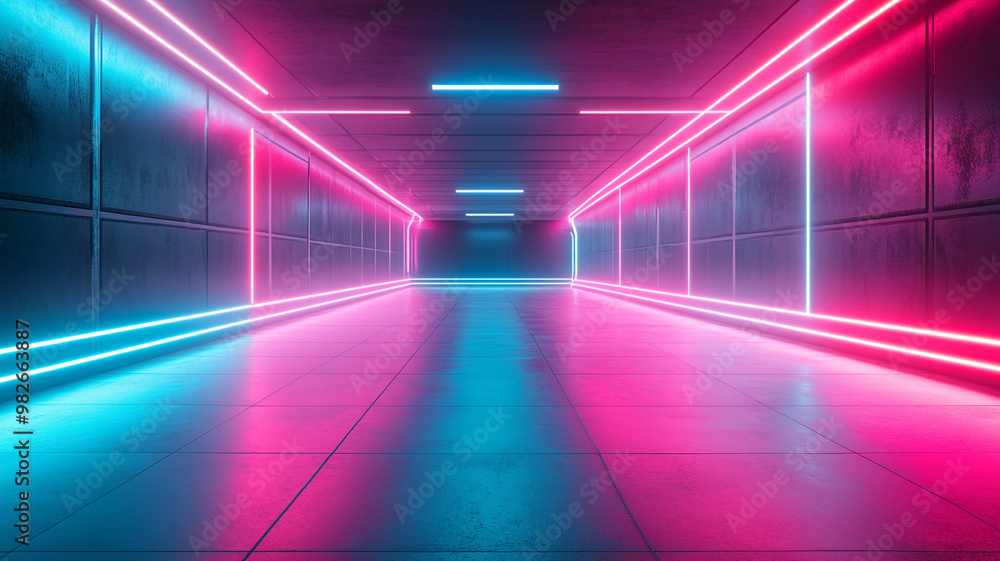 empty virtual futuristic neon light corridor background empty virtual futuristic neon light corridor background