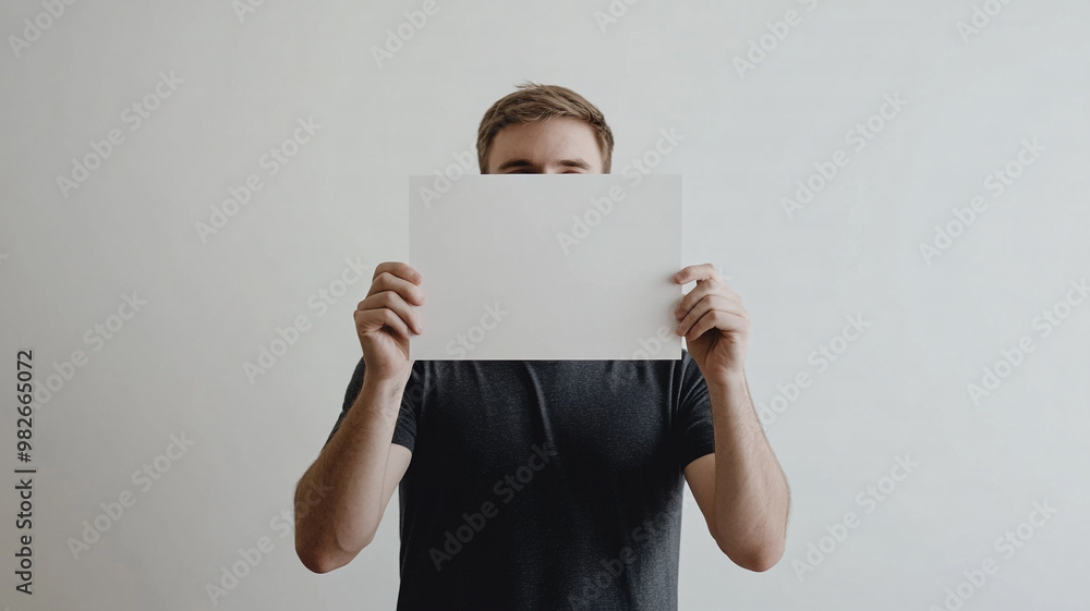 man holds a white sheet of paper in his hands mockup man holds a white sheet of paper in his hands mockup