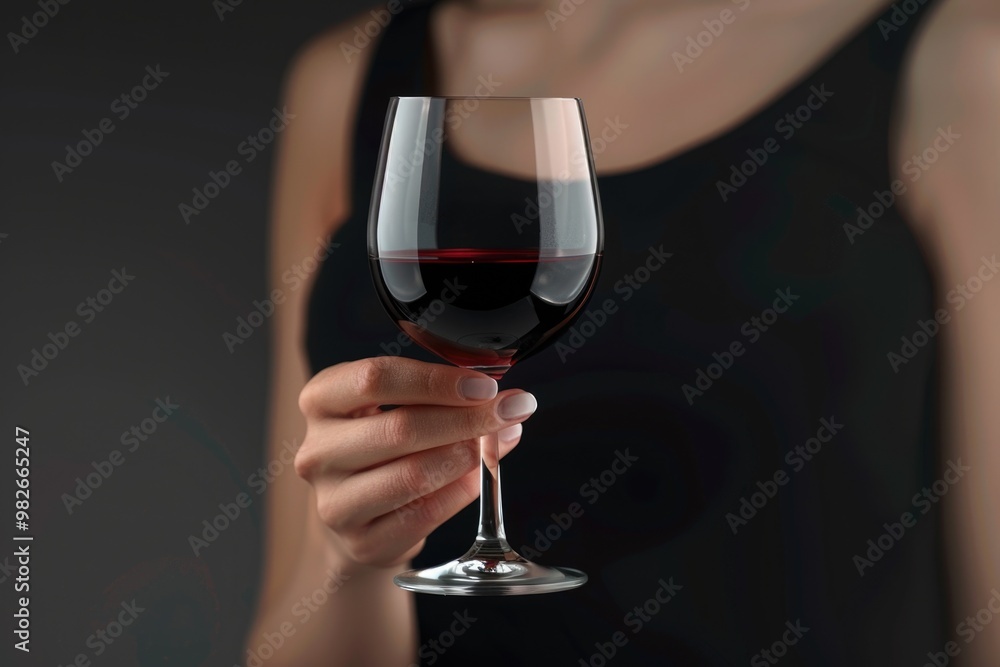 A woman holds a glass of red wine, possibly enjoying a relaxing evening