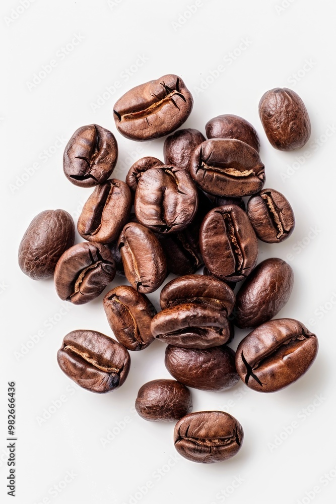 A pile of coffee beans on a white surface A pile of coffee beans on a white surface
