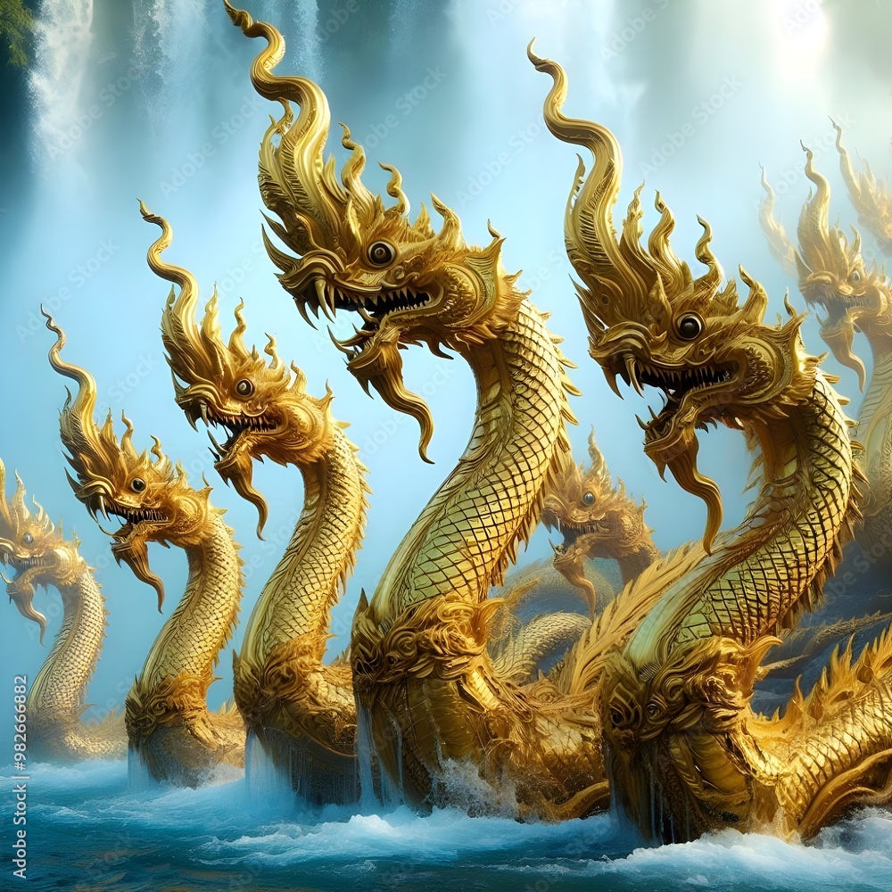 Golden Naga was playing in the water with other Nagas. Golden Naga was playing in the water with other Nagas.